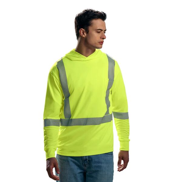 Long Sleeve Hi-VIS Hooded T-Shirt with Segmented Stripes Thumbnail