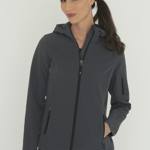 COAL HARBOUR® EVERYDAY HOODED WATER REPELLENT STRETCH SOFT SHELL LADIES' JACKET Thumbnail