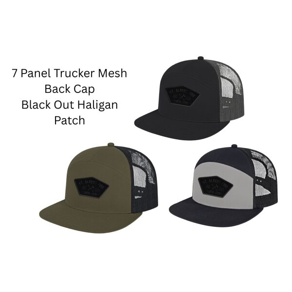 7 Panel Trucker Mesh Back Cap w/Black Out Haligan Patch Thumbnail